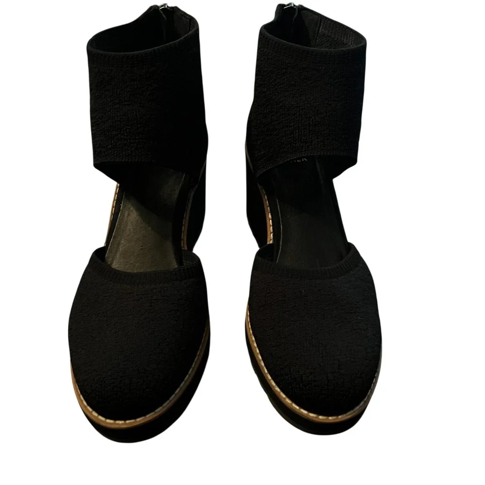 Eileen Fisher Black Alec Round-Toe Stretch Wedges 8